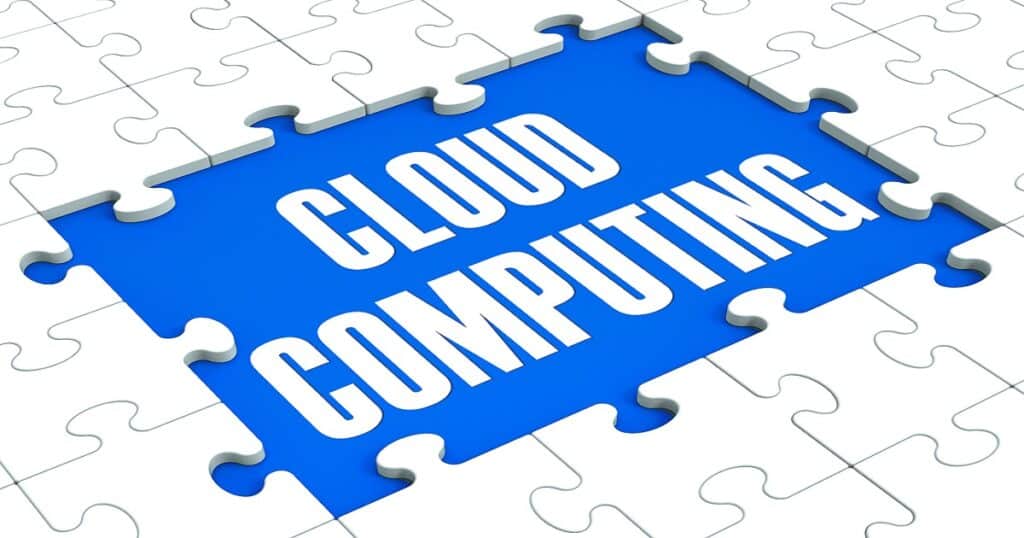 Cloud Computing Puzzle Shows Online Services And Business Solutions