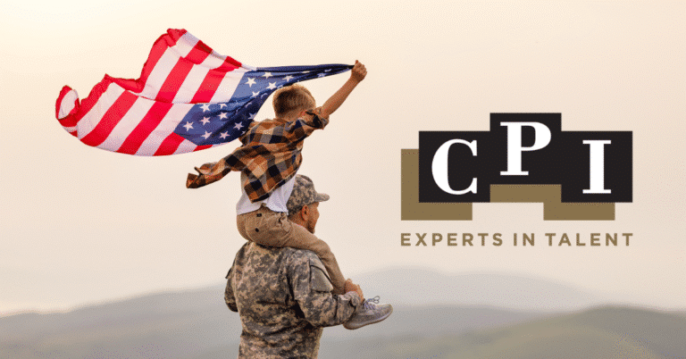 American service member and US flag representing CPI’s Veterans Day tribute to U.S. military service members